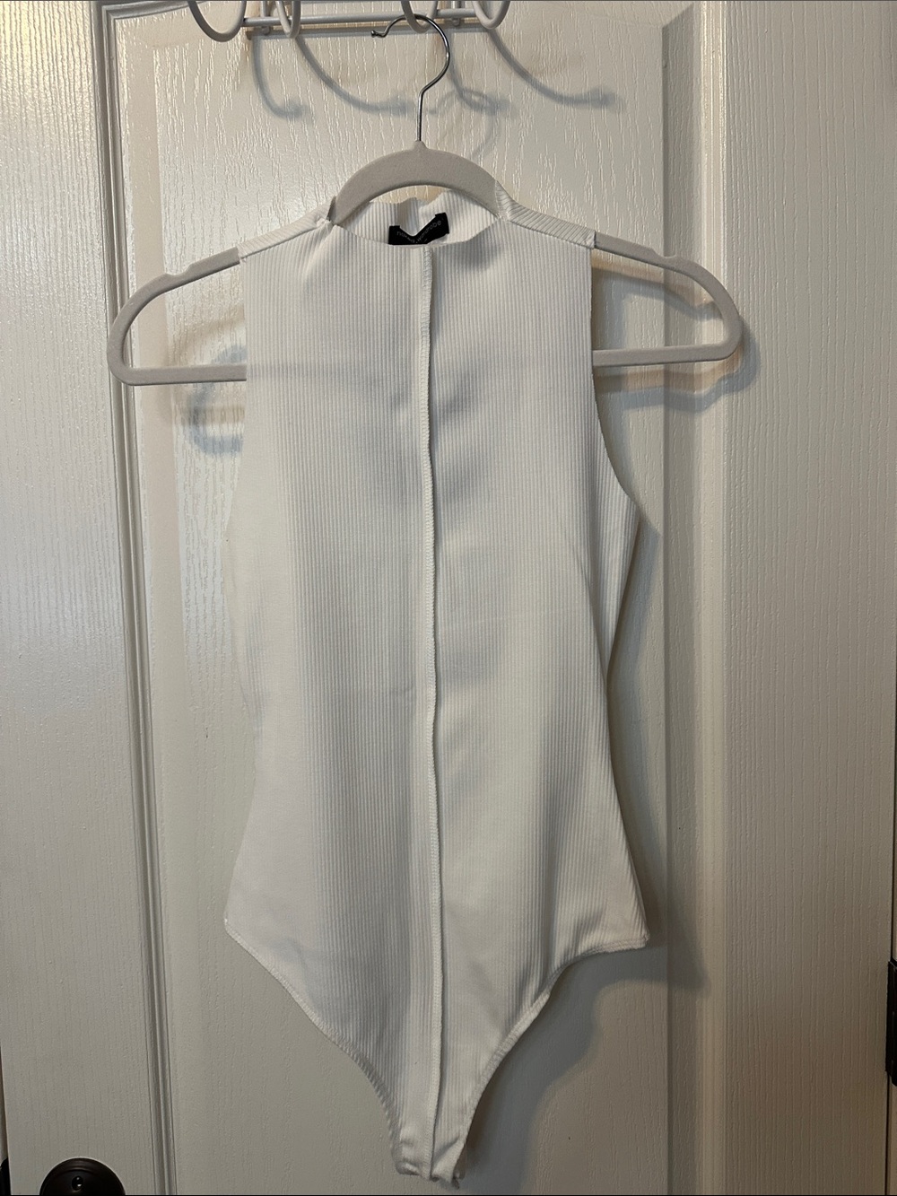 NWT Nordstrom N*ked Wardrobe White Ribbed Sleeveless Mock-Neck Bodysuit